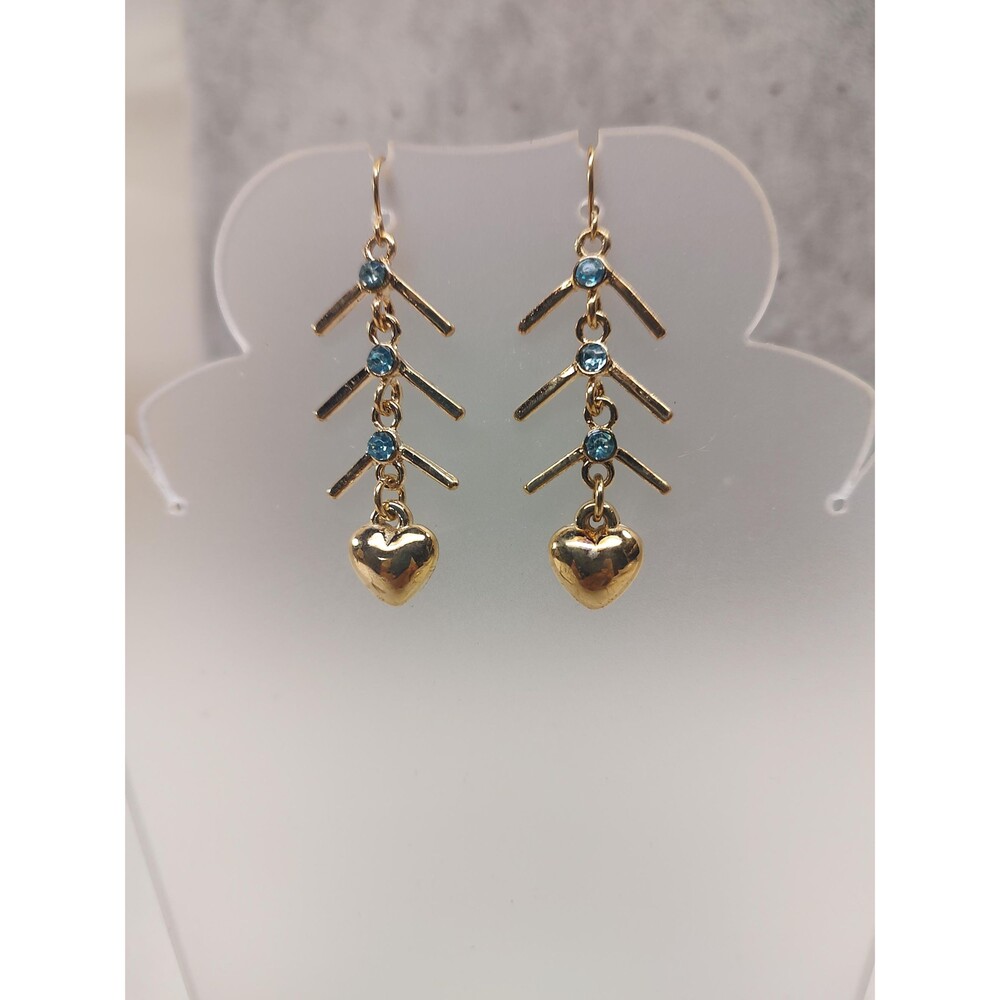 18 GP Gold & Crystal Stones Dangle Heart Fashion Earrings